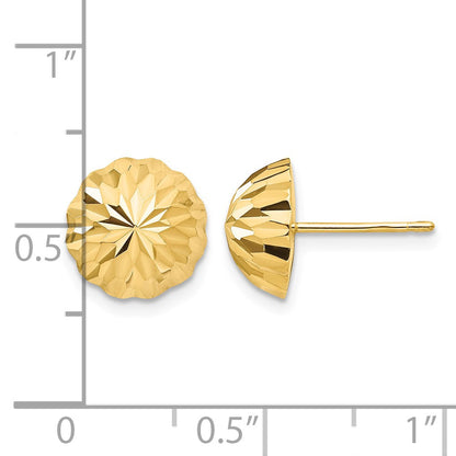 14k 10mm Polished Diamond-cut Half Ball Post Earrings