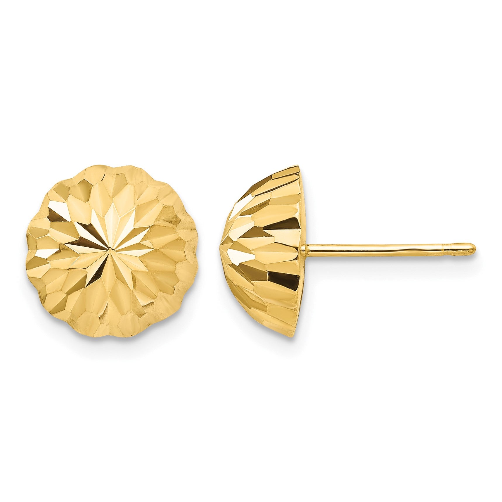14k 10mm Polished Diamond-cut Half Ball Post Earrings