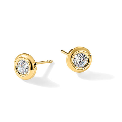 14k Polished 7mm Circle Bezel with CZ Post Earrings