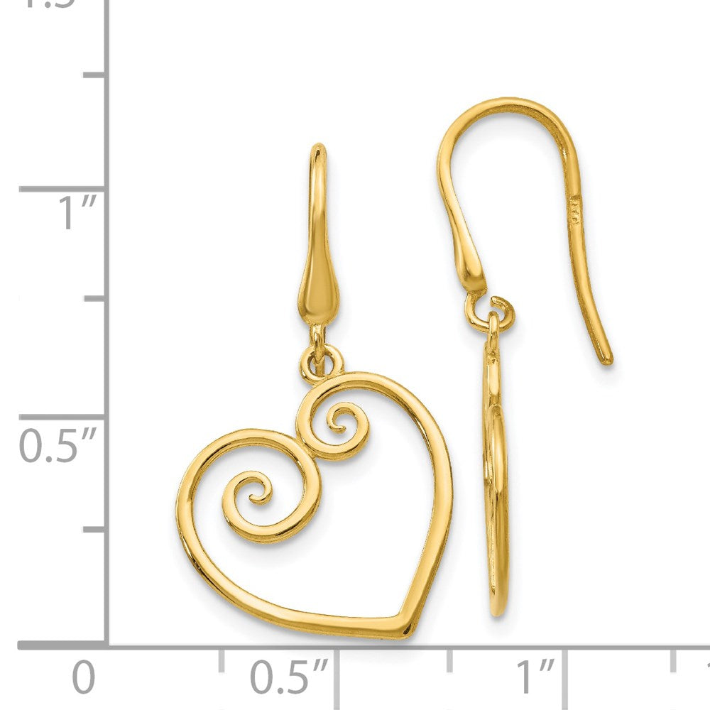 14K Yellow Gold Heart Dangle Shepherd Hook Earrings