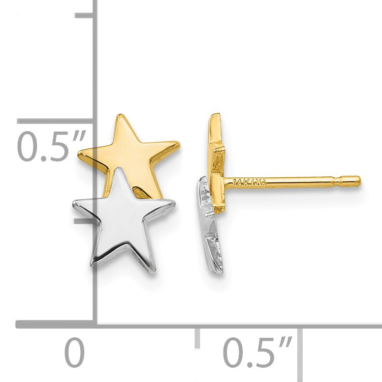 14k and White Rhodium Polished Two Stars Post Earrings