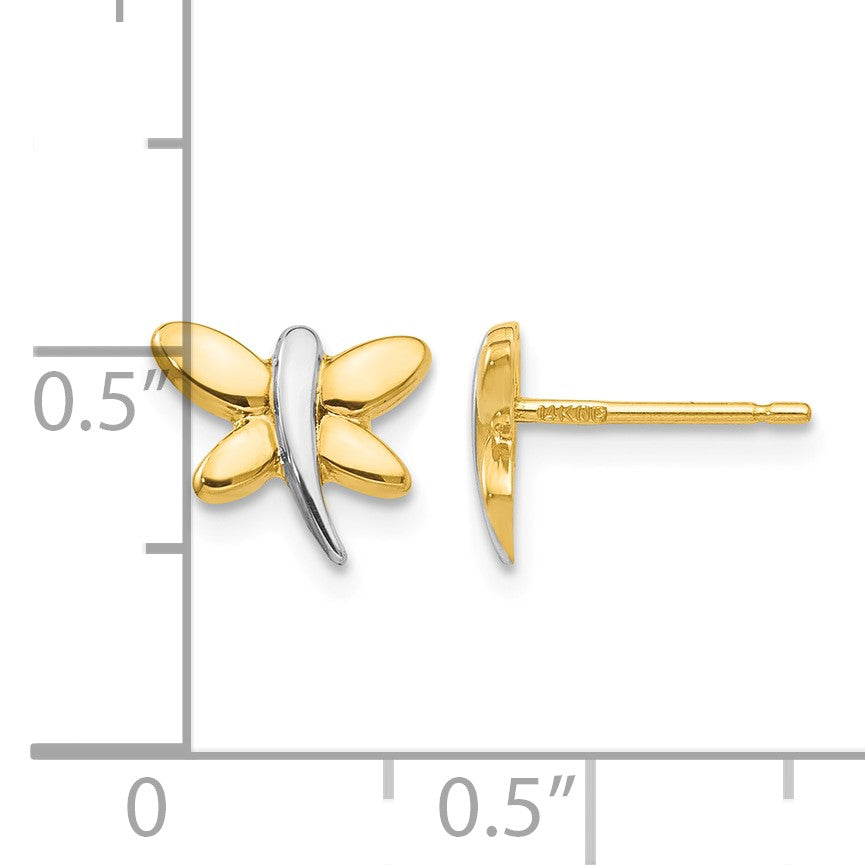 14k with White Rhodium Polished Dragonfly Post Earrings