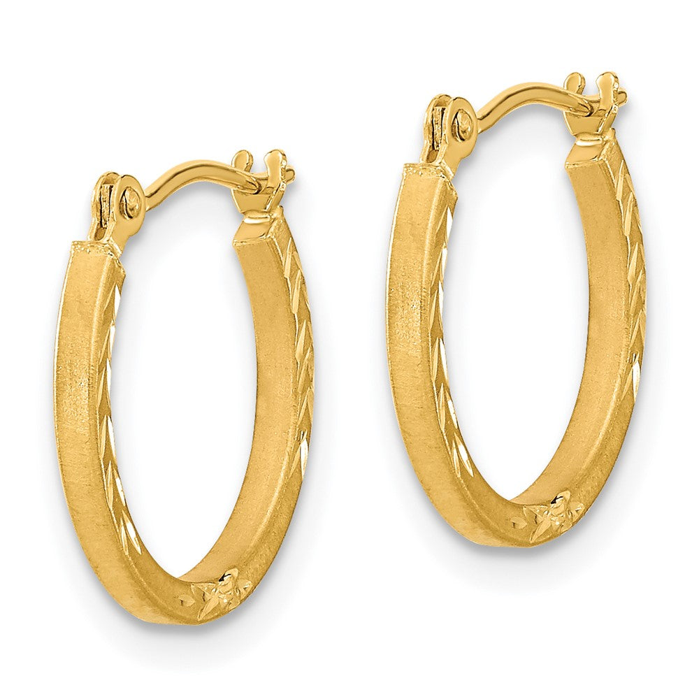 14k Satin and Polished Diamond Cut Design Hoops