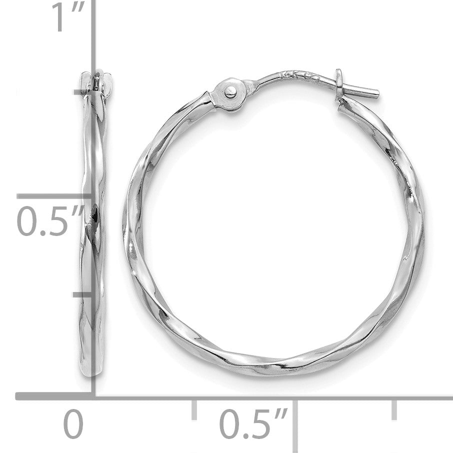 14k White Gold Polished Twisted Hoops