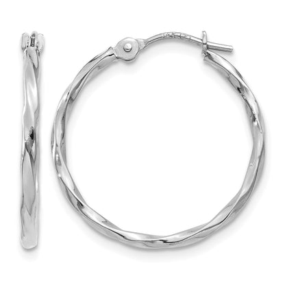 14k White Gold Polished Twisted Hoops
