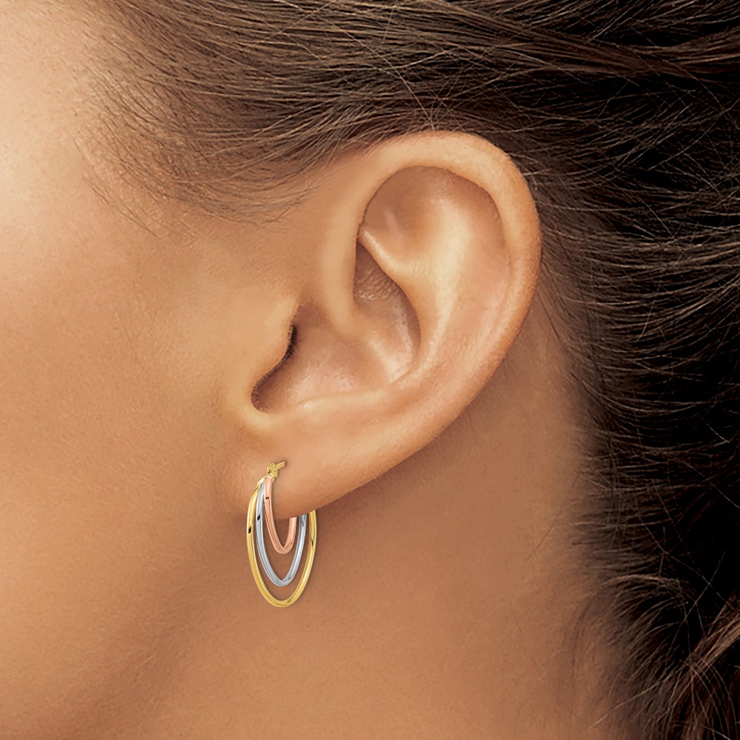14k Tri-Color Graduated 3 Ring Hoops