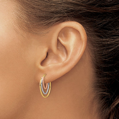 14k Tri-Color Graduated 3 Ring Hoops