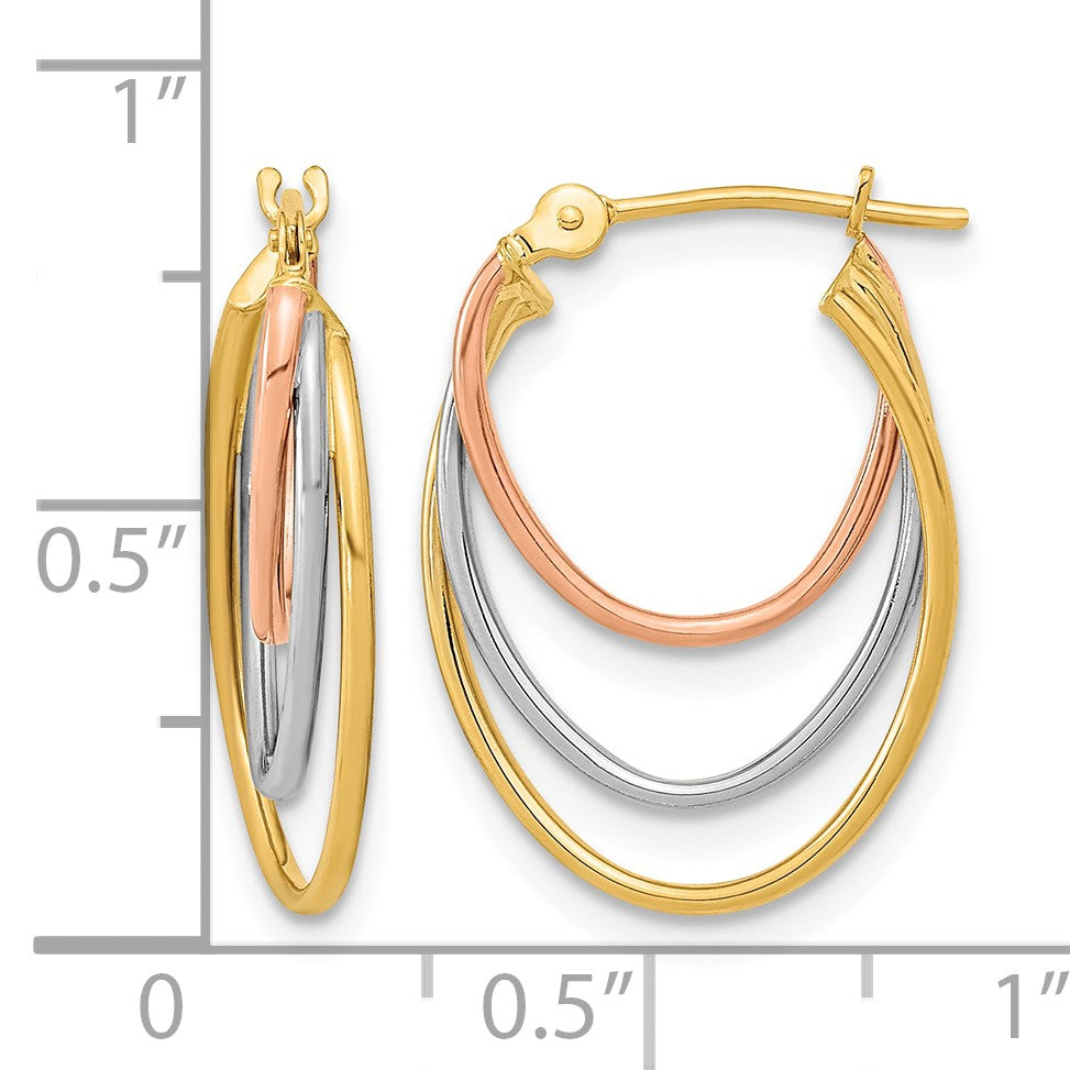 14k Tri-Color Graduated 3 Ring Hoops
