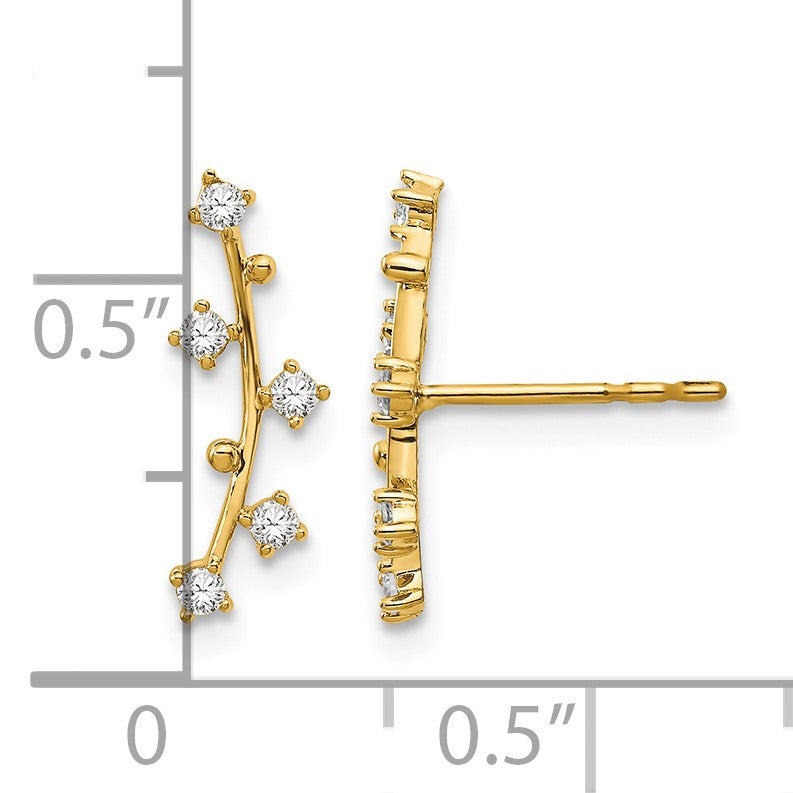 14k Polished Bar CZ Post Earrings