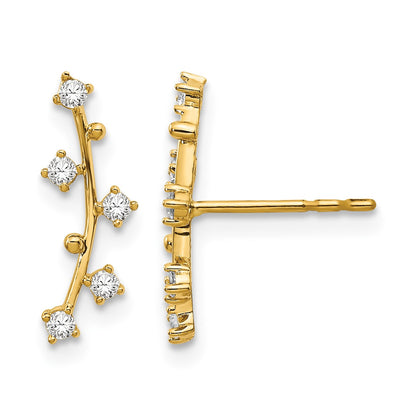 14k Polished Bar CZ Post Earrings