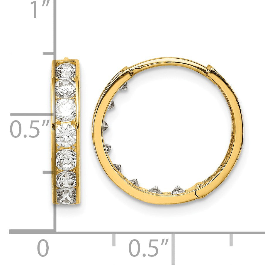 14K CZ Hinged Hoop Earrings