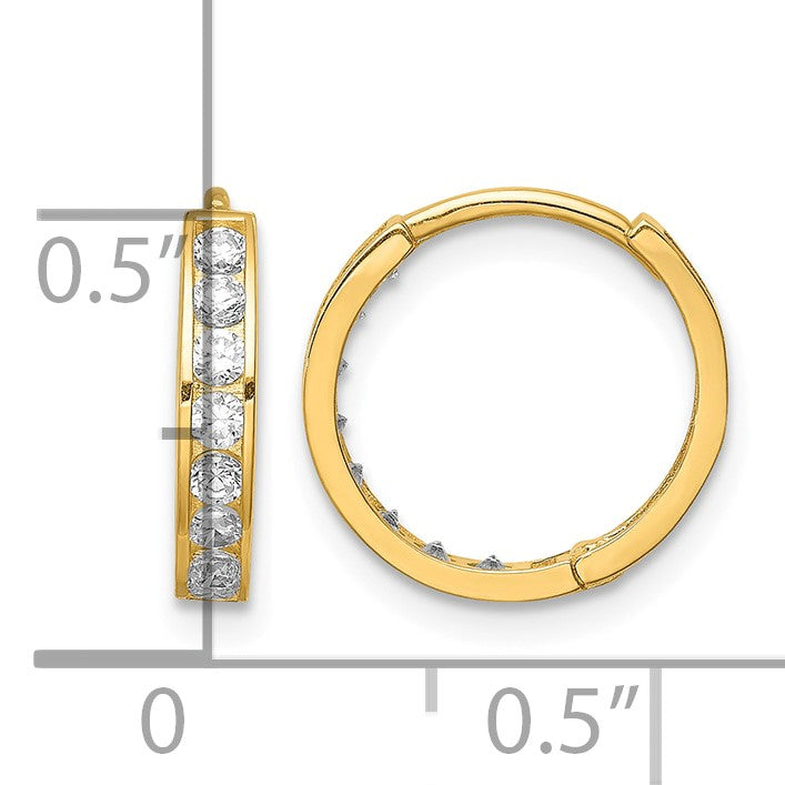 14K CZ Hinged Hoop Earrings