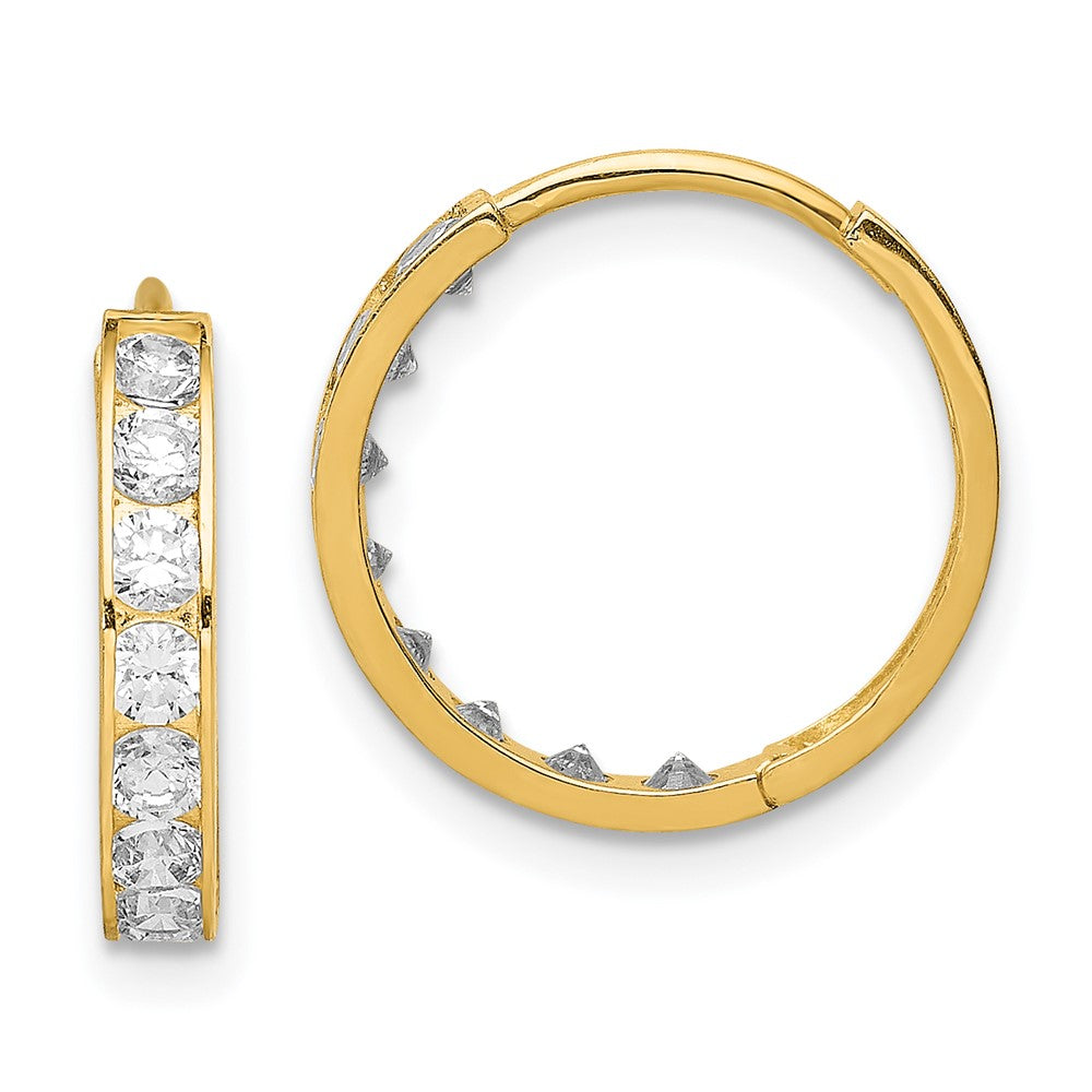 14K CZ Hinged Hoop Earrings