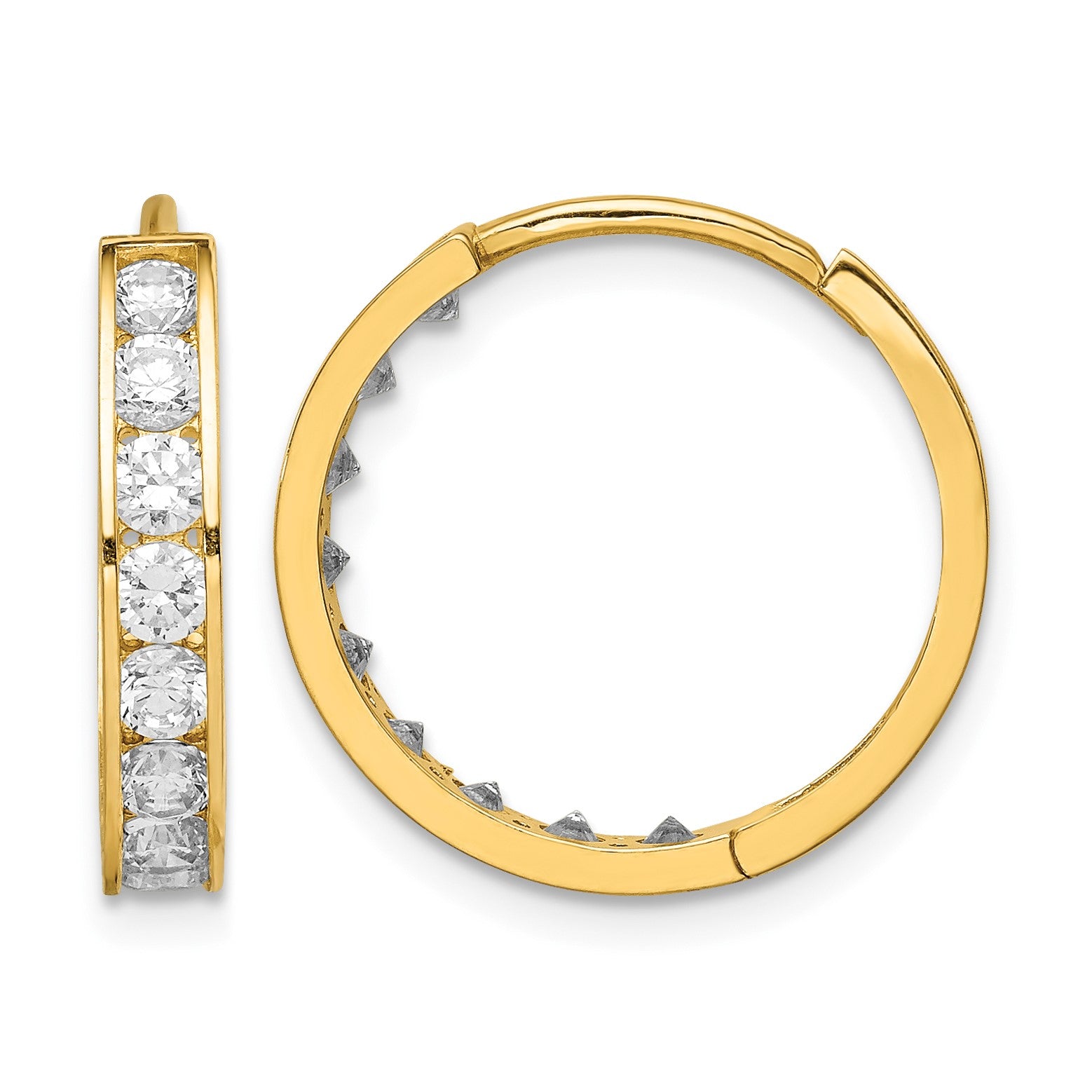 14K CZ Hinged Hoop Earrings