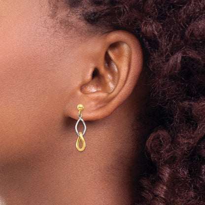 14K Two-tone Twisted Links Dangle Post Earrings