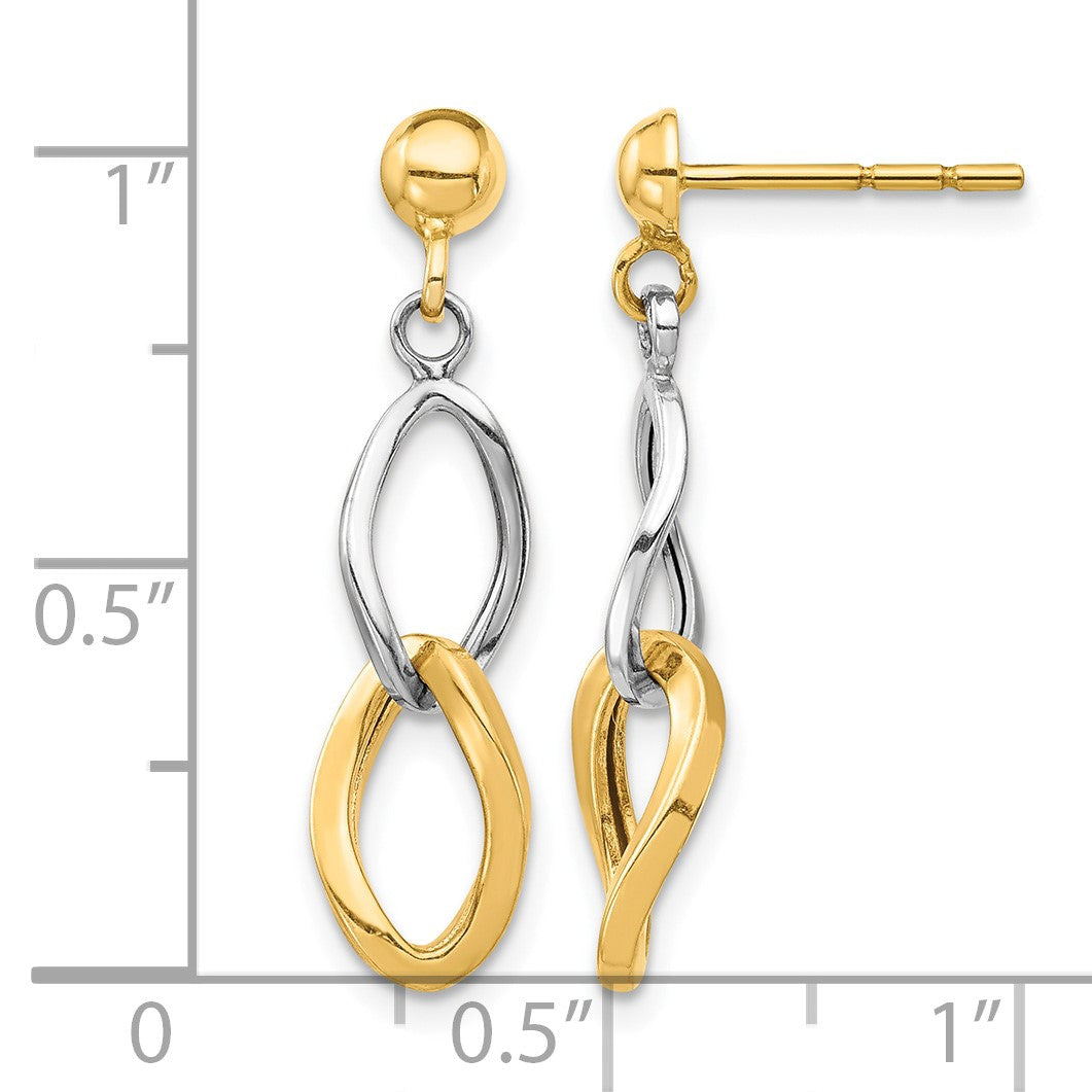 14K Two-tone Twisted Links Dangle Post Earrings