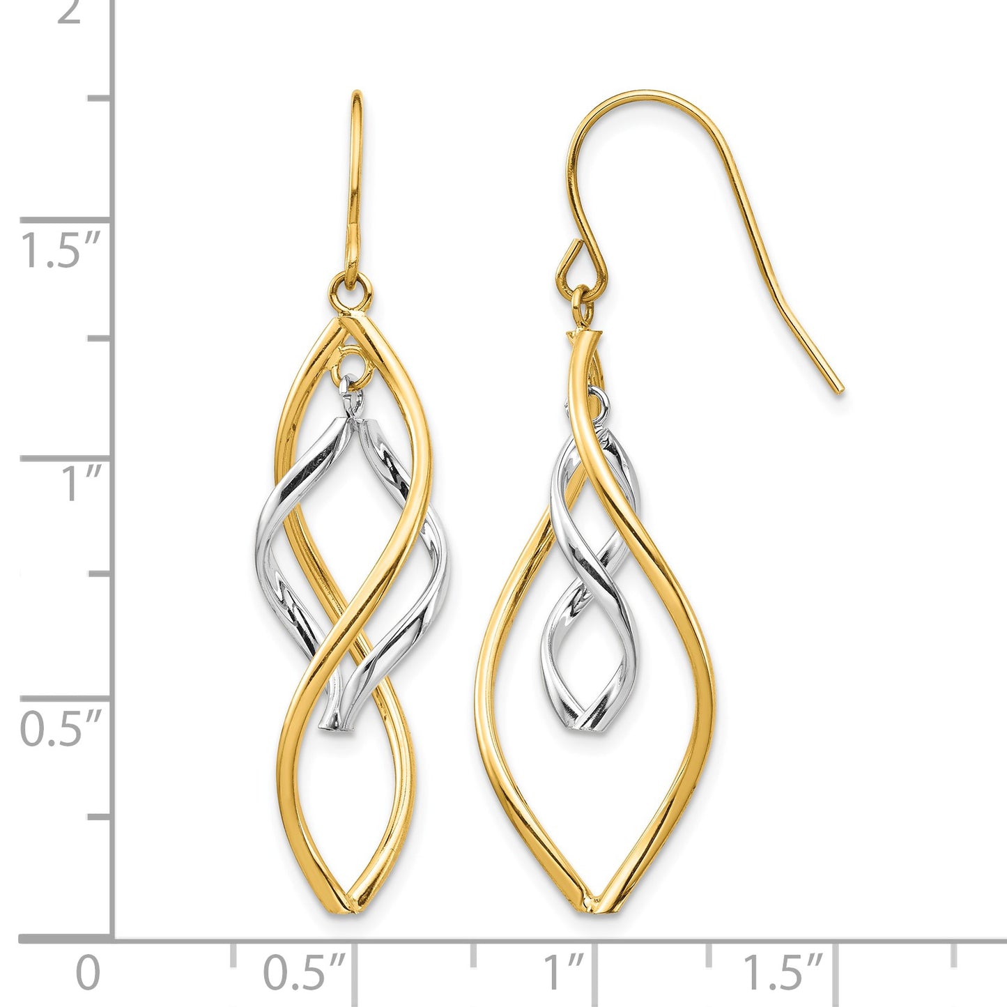 14K Two-tone Fancy Twisted Dangle French Hook Earrings