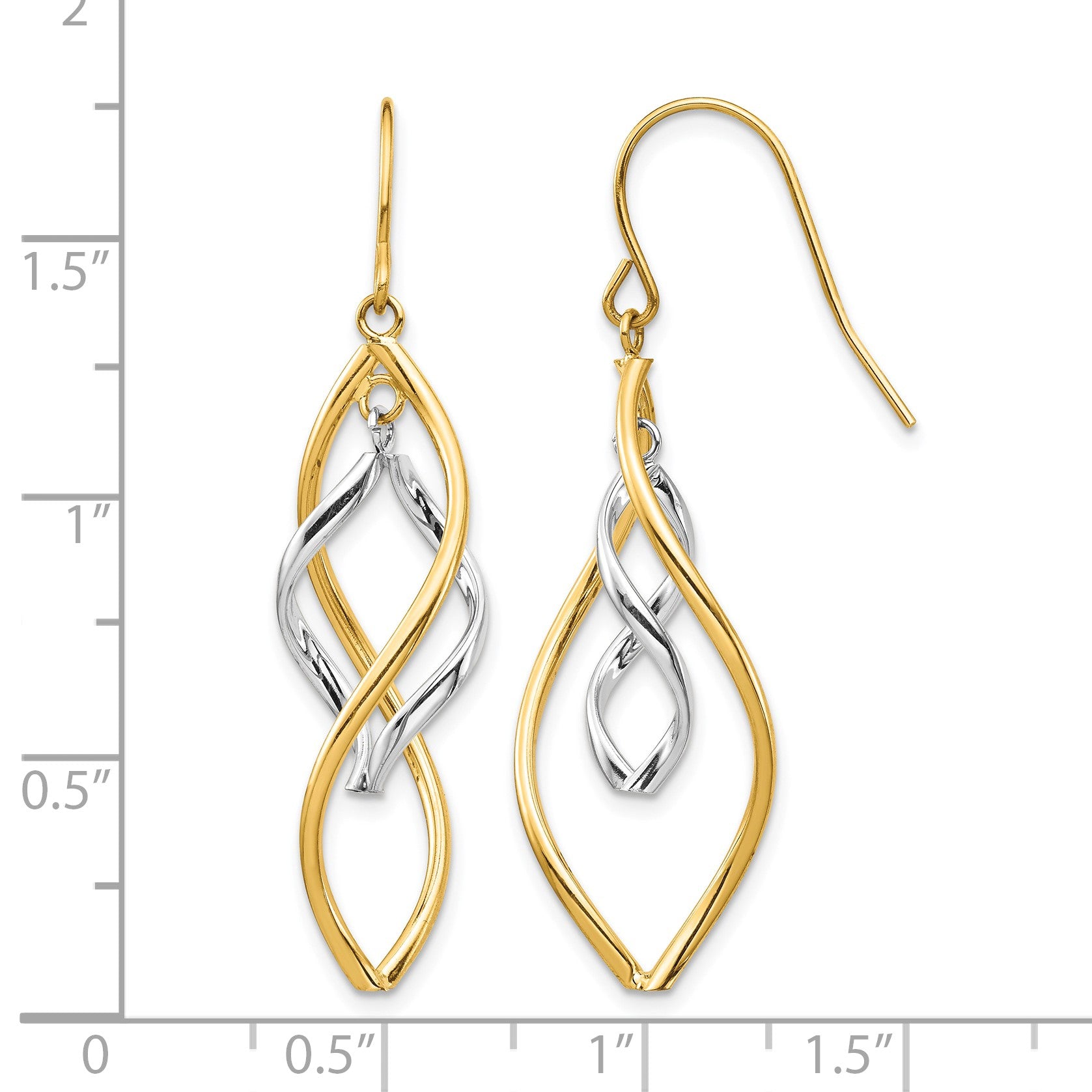 14K Two-tone Fancy Twisted Dangle French Hook Earrings