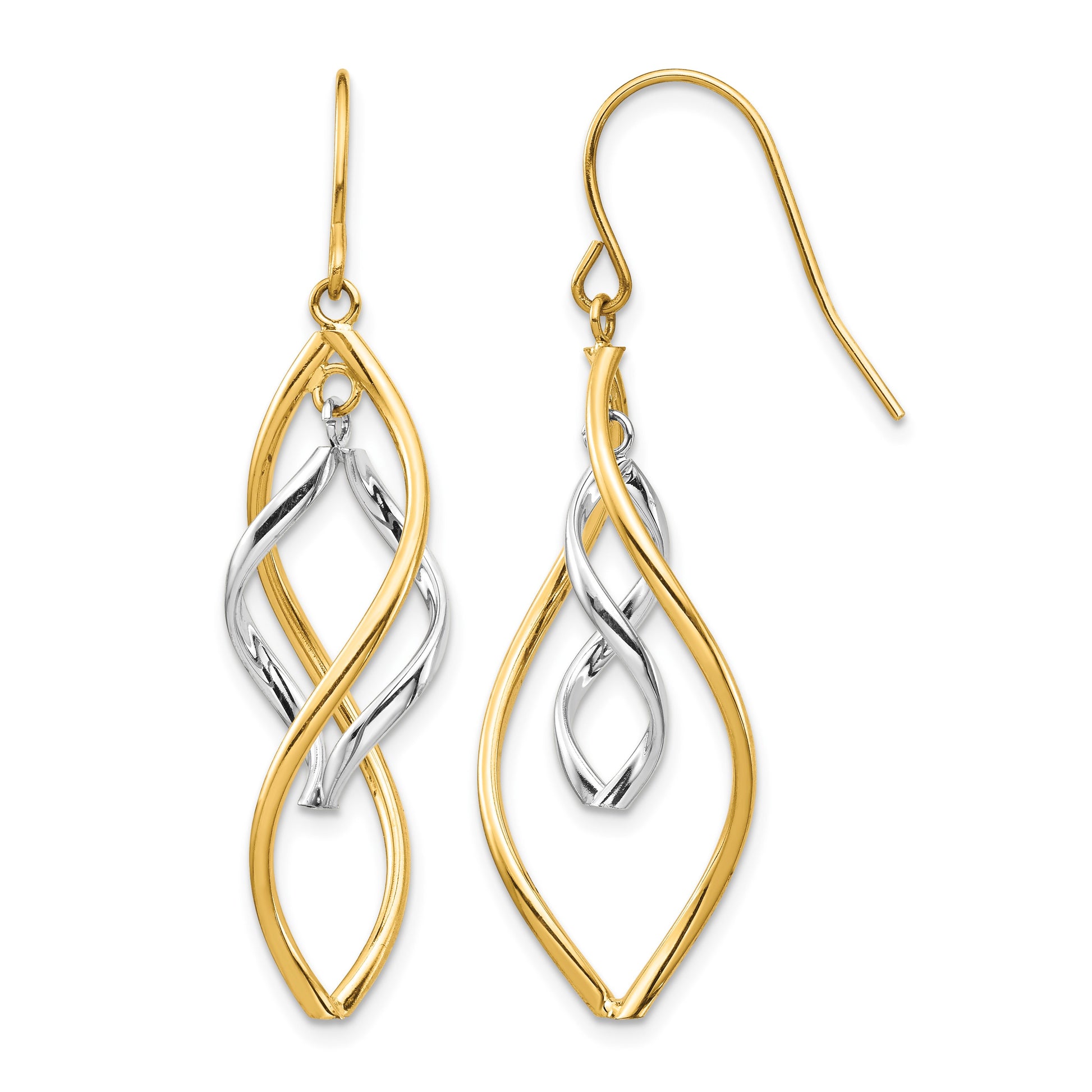 14K Two-tone Fancy Twisted Dangle French Hook Earrings