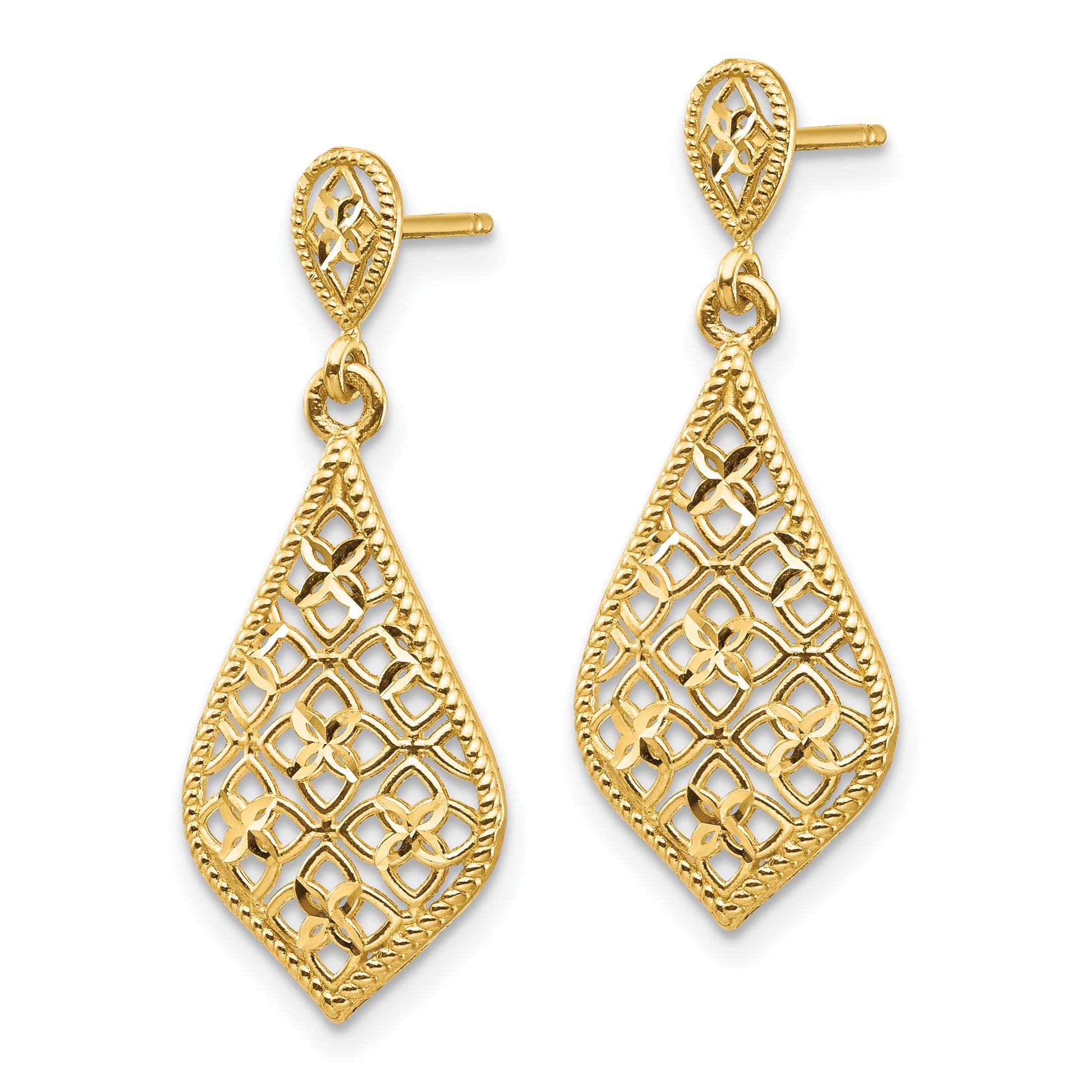 14K Fancy Filigree Dangle Post Earrings
