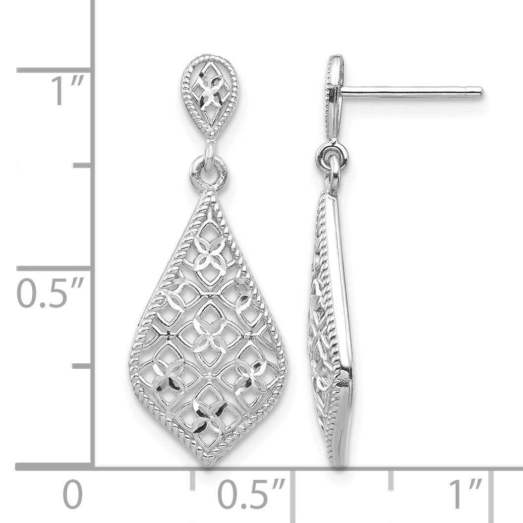 14K White Gold Fancy Filigree Dangle Post Earrings