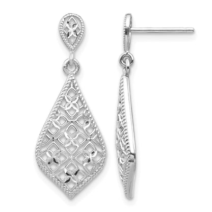 14K White Gold Fancy Filigree Dangle Post Earrings