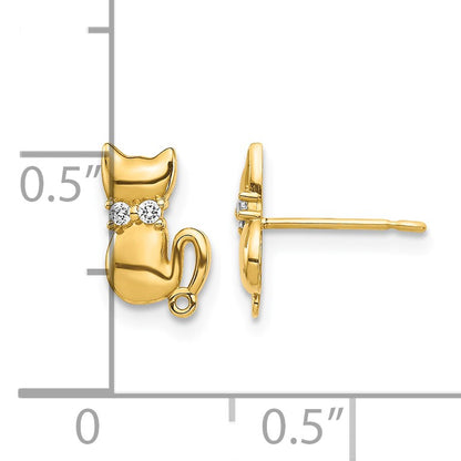 14K Sitting Cat CZ Bowtie Stud Earrings