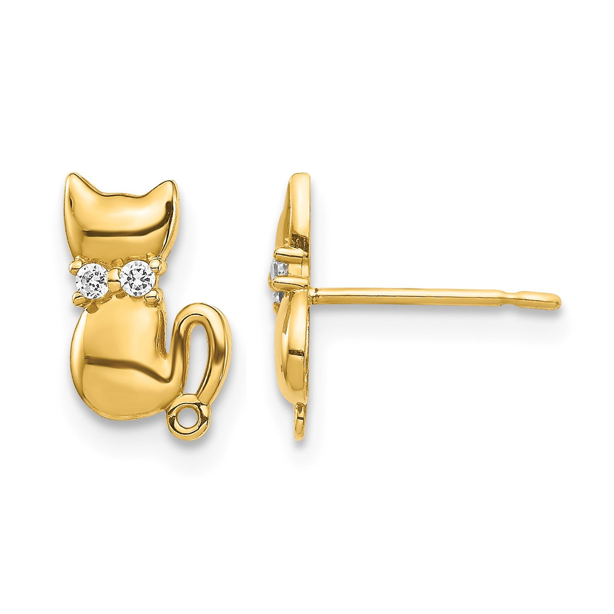 14K Sitting Cat CZ Bowtie Stud Earrings