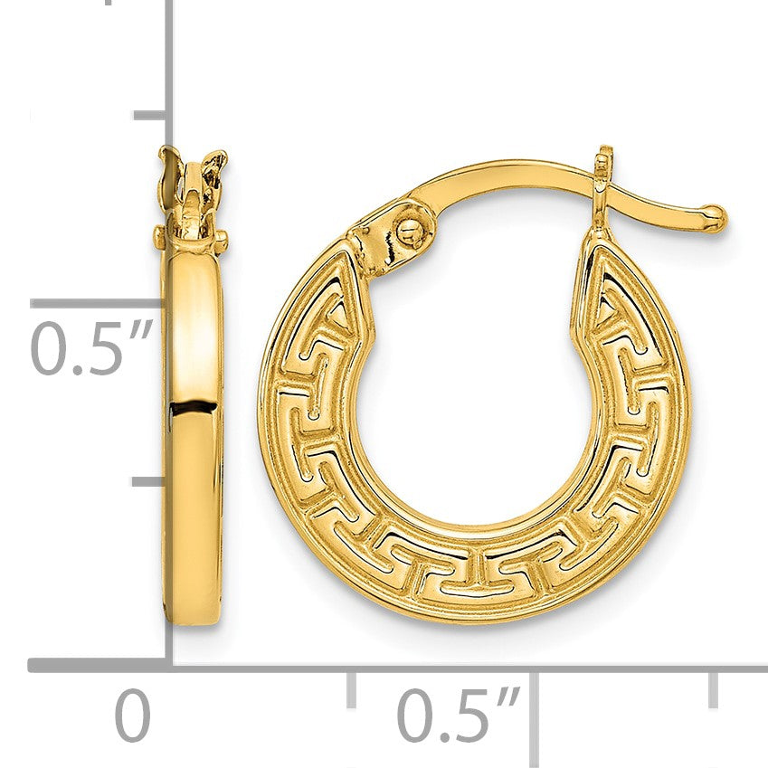 14K Polished Hollow Greek Key Hoop Earrings