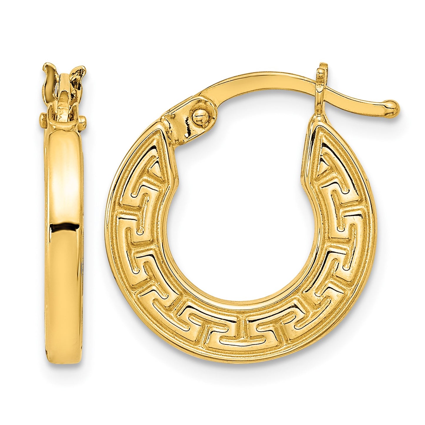 14K Polished Hollow Greek Key Hoop Earrings