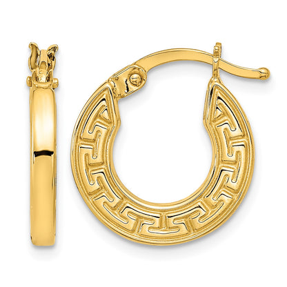 14K Polished Hollow Greek Key Hoop Earrings