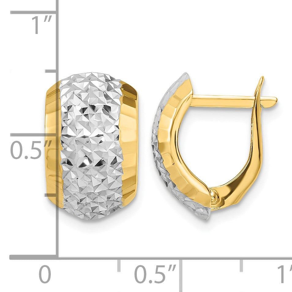 14k w/ White Rhodium Diamond-cut Hinged Earrings