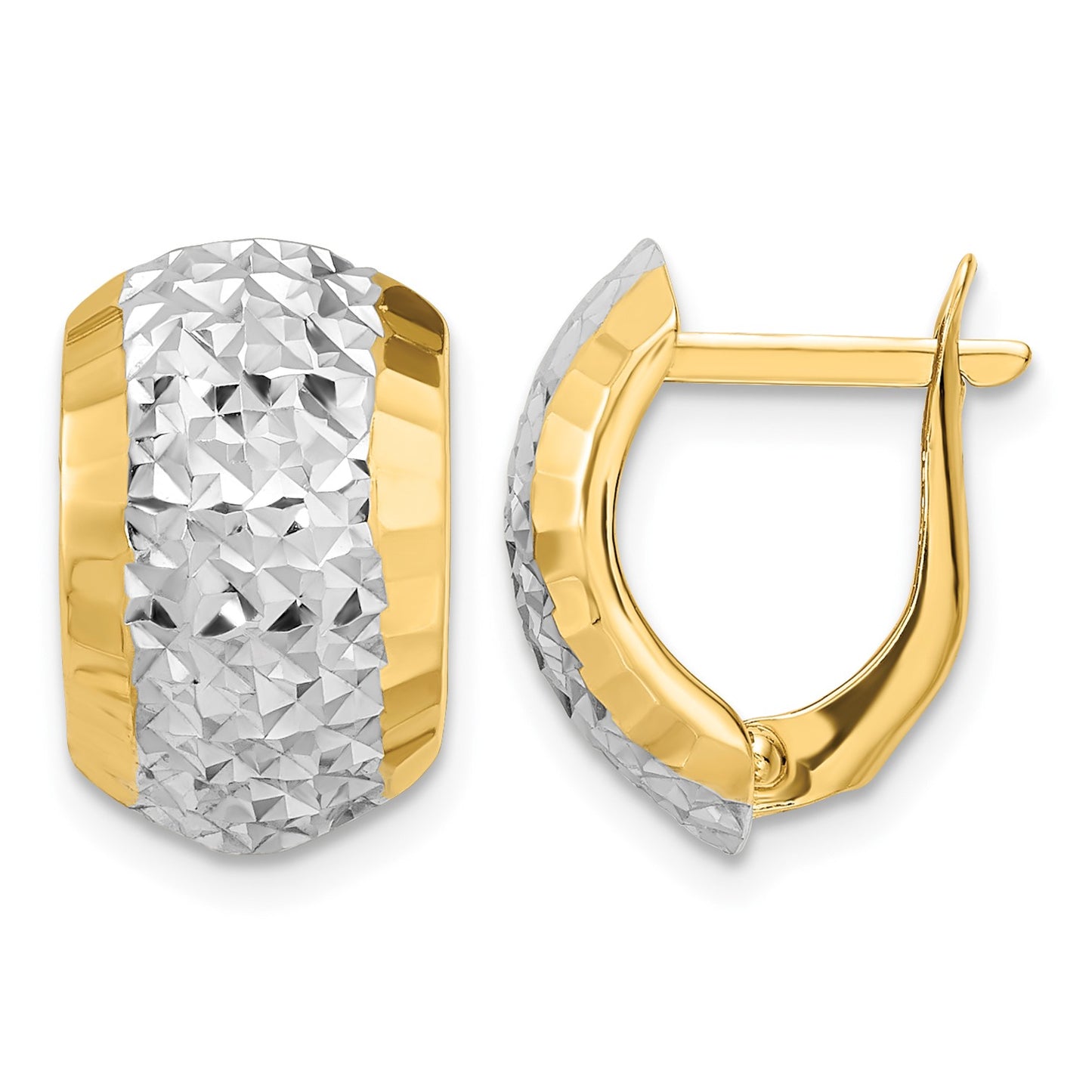 14k w/ White Rhodium Diamond-cut Hinged Earrings