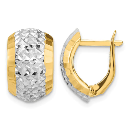 14k w/ White Rhodium Diamond-cut Hinged Earrings