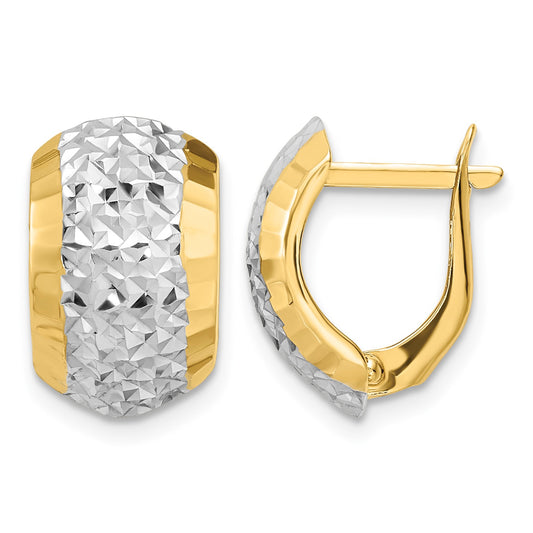 14k w/ White Rhodium Diamond-cut Hinged Earrings