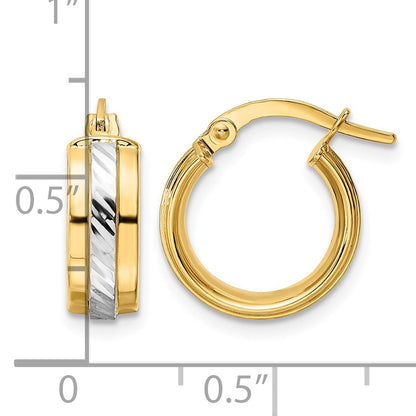 14k w/ White Rhodium Diamond-cut Hoop Earrings