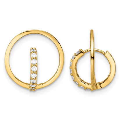 14k Yellow Gold Polished CZ Circle Huggie Hoop Earrings