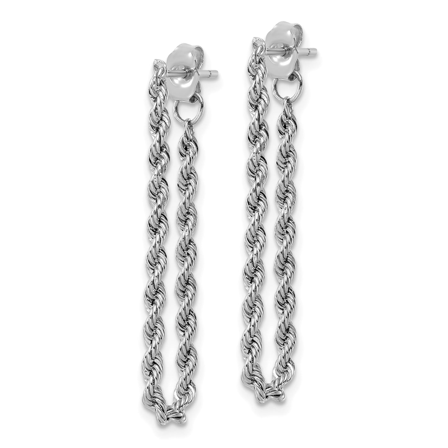 14k White Gold Polished 2mm Rope Chain Dangle Post Earrings