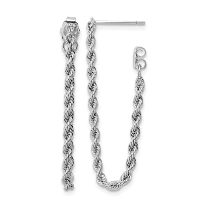 14k White Gold Polished 2mm Rope Chain Dangle Post Earrings