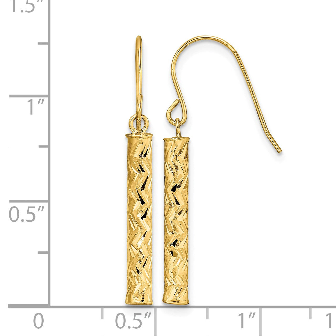14k Polished Diamond-cut Bar Dangle French Hook Earrings