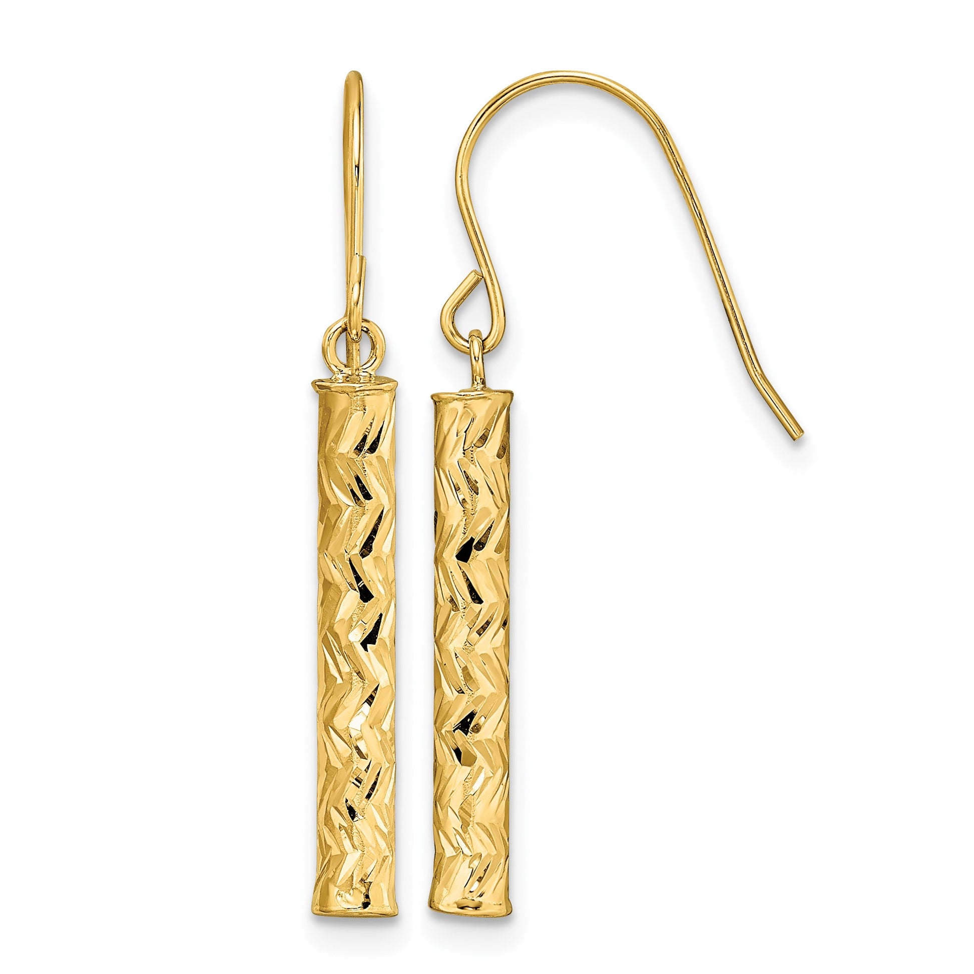 14k Polished Diamond-cut Bar Dangle French Hook Earrings