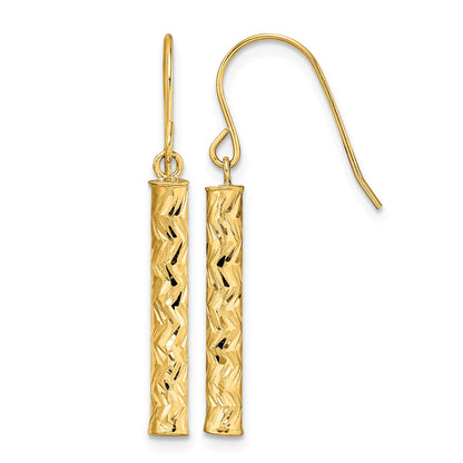 14k Polished Diamond-cut Bar Dangle French Hook Earrings