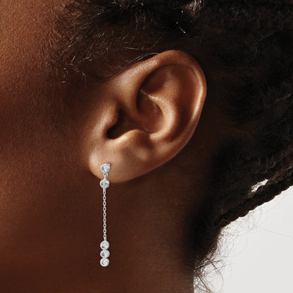 14K White Gold Bezel CZ and Chain Link Dangle Post Earrings