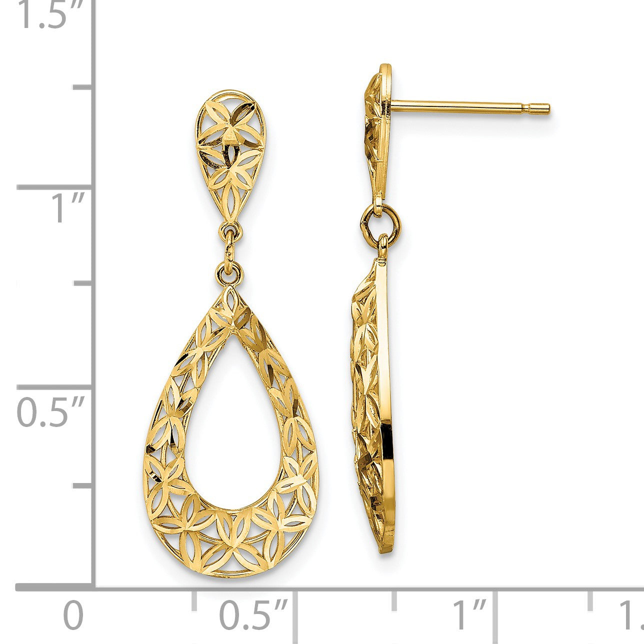 14k Diamond-cut Floral Teardrop Dangle Post Earrings