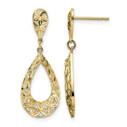 14k Diamond-cut Floral Teardrop Dangle Post Earrings