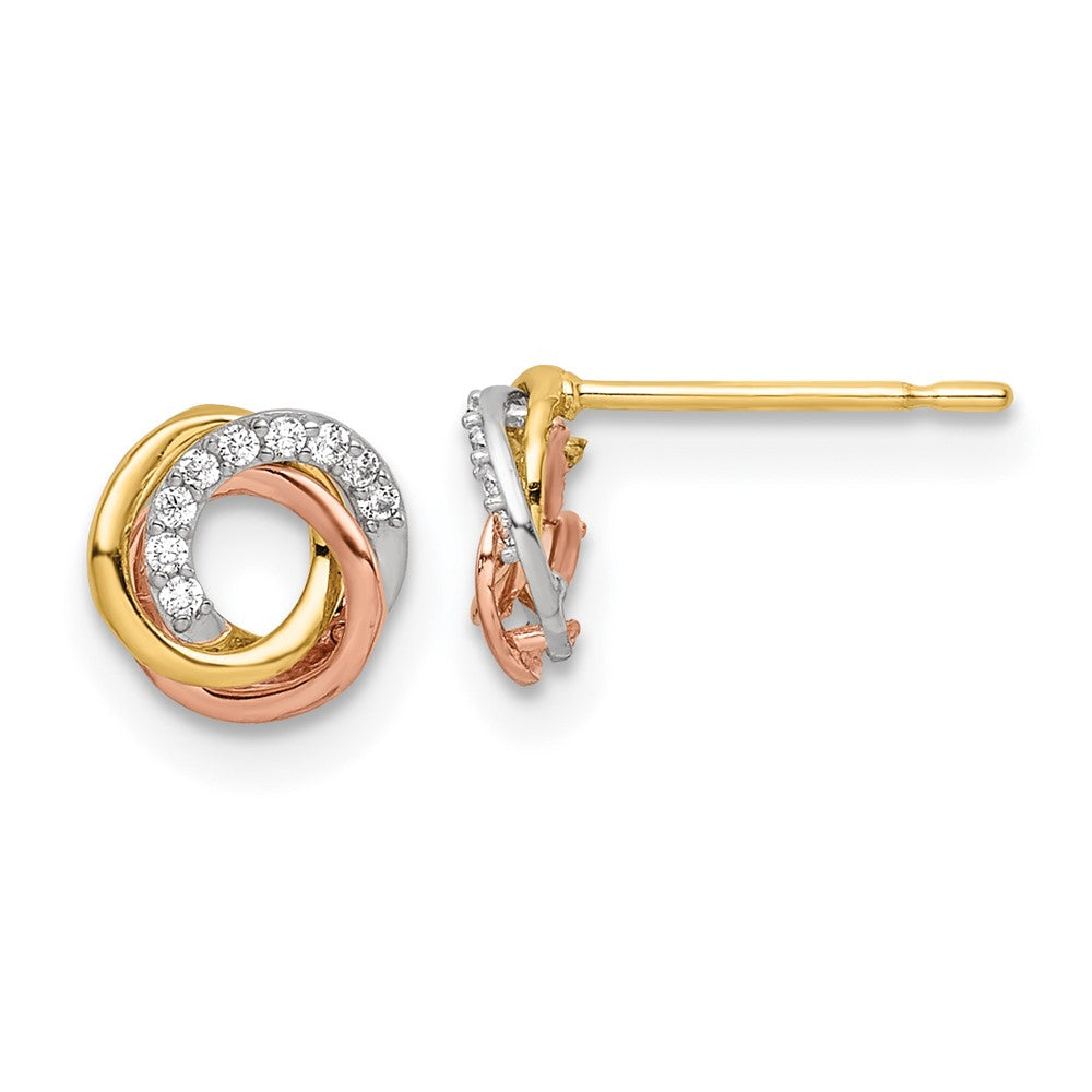 14k Tri-colored CZ Circle Post Earrings