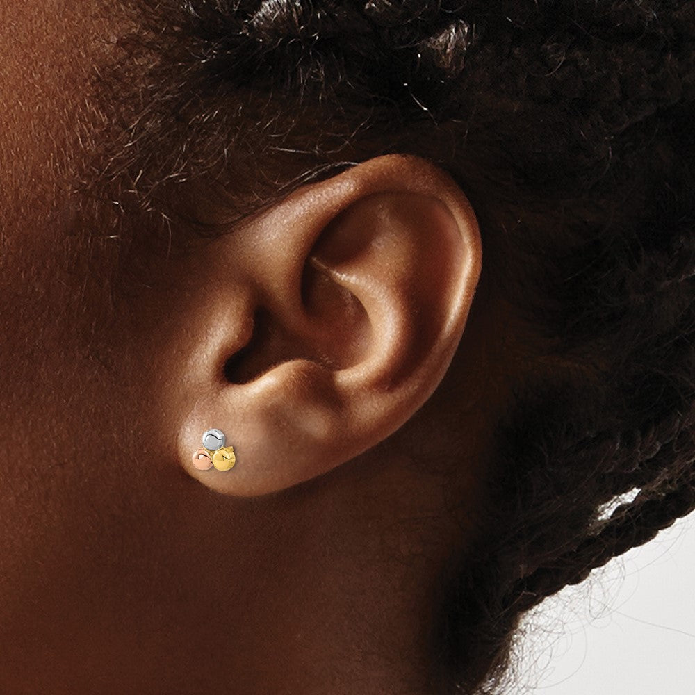 14K Tri-color Circle Post Earrings