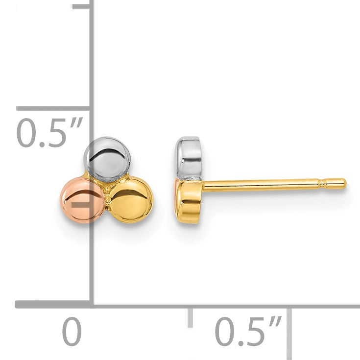 14K Tri-color Circles Post Earrings