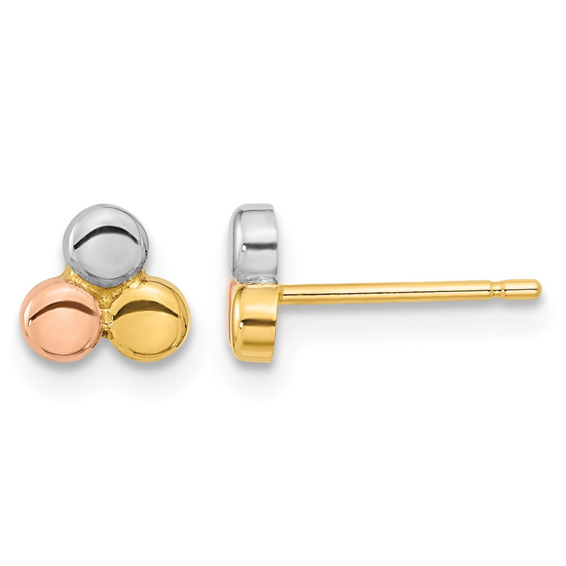 14K Tri-color Circles Post Earrings