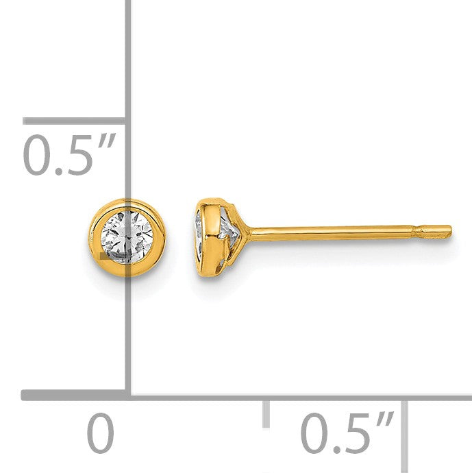 14K Polished 3.5mm Circle Bezel with CZ Post Earrings